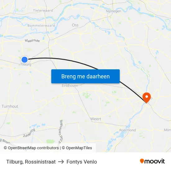 Tilburg, Rossinistraat to Fontys Venlo map