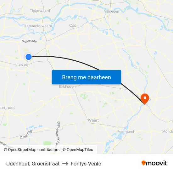 Udenhout, Groenstraat to Fontys Venlo map