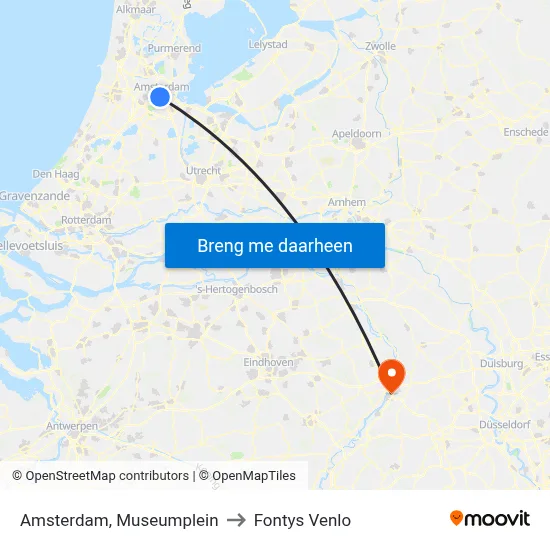 Amsterdam, Museumplein to Fontys Venlo map