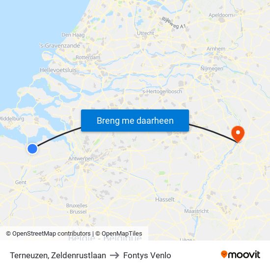 Terneuzen, Zeldenrustlaan to Fontys Venlo map