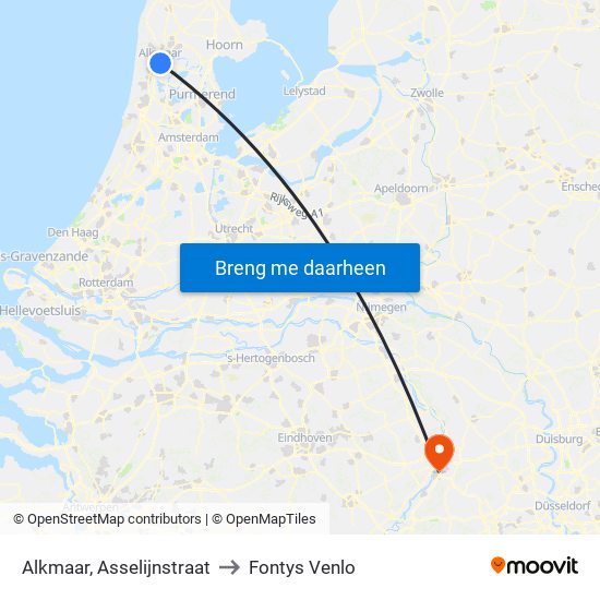 Alkmaar, Asselijnstraat to Fontys Venlo map