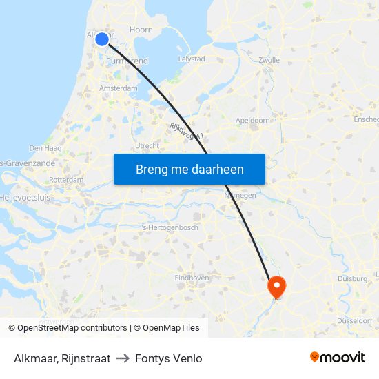 Alkmaar, Rijnstraat to Fontys Venlo map