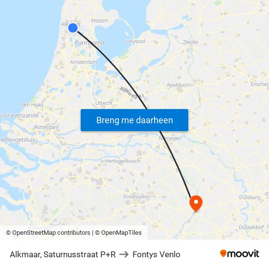 Alkmaar, Saturnusstraat P+R to Fontys Venlo map