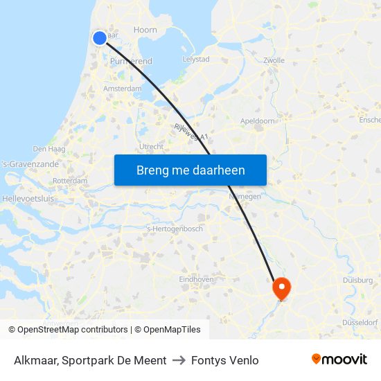 Alkmaar, Sportpark De Meent to Fontys Venlo map