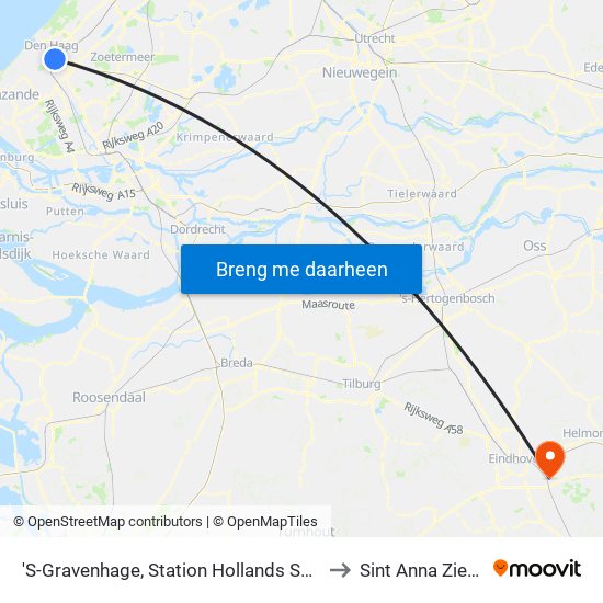 'S-Gravenhage, Station Hollands Spoor (Perron A) to Sint Anna Ziekenhuis map