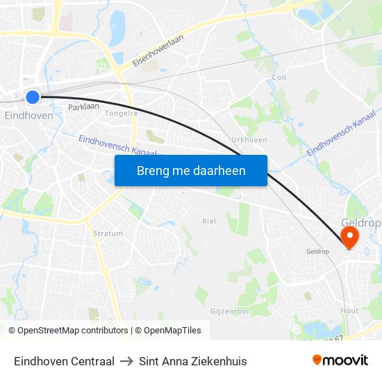 Eindhoven Centraal to Sint Anna Ziekenhuis map