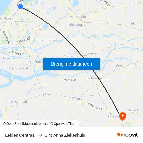 Leiden Centraal to Sint Anna Ziekenhuis map
