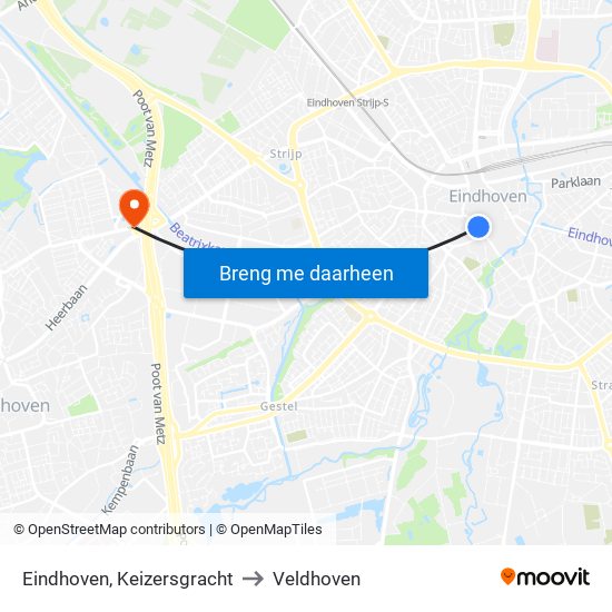 Eindhoven, Keizersgracht to Veldhoven map
