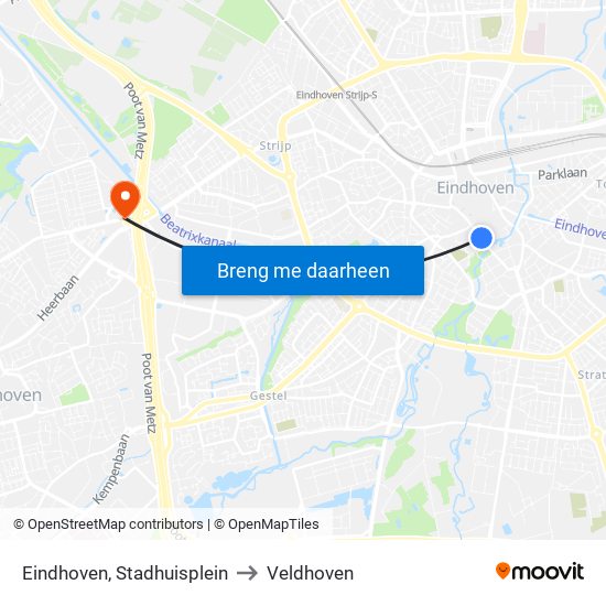 Eindhoven, Stadhuisplein to Veldhoven map
