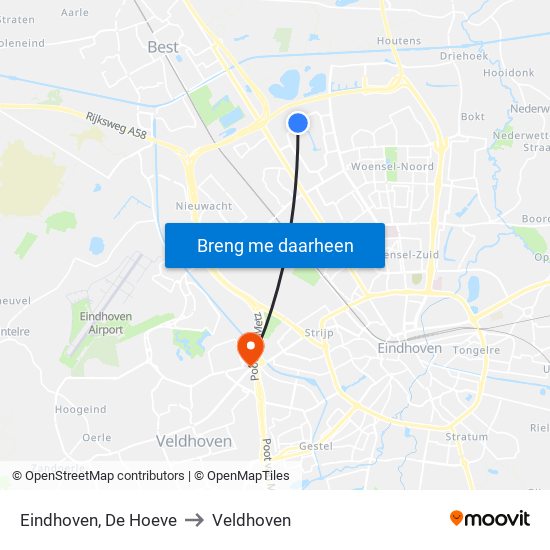 Eindhoven, De Hoeve to Veldhoven map