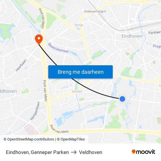 Eindhoven, Genneper Parken to Veldhoven map