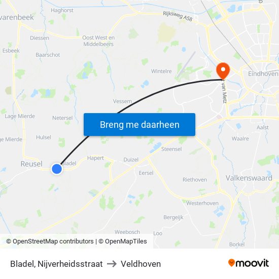 Bladel, Nijverheidsstraat to Veldhoven map