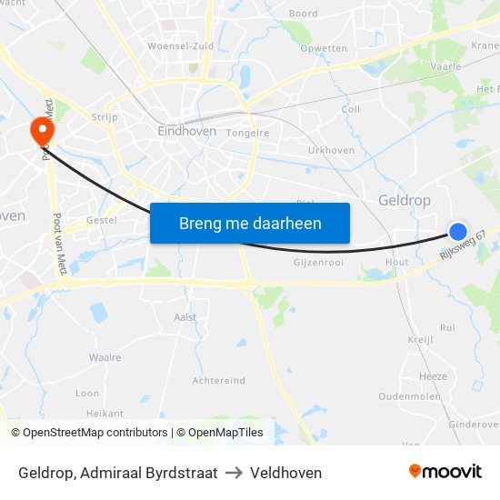 Geldrop, Admiraal Byrdstraat to Veldhoven map