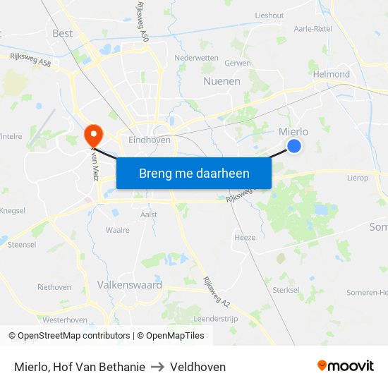 Mierlo, Hof Van Bethanie to Veldhoven map