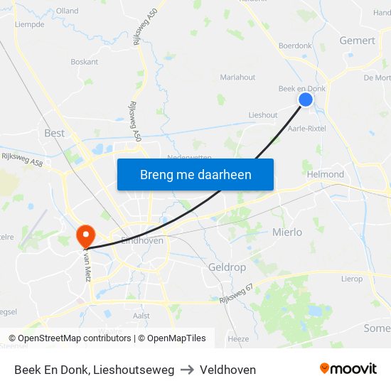 Beek En Donk, Lieshoutseweg to Veldhoven map