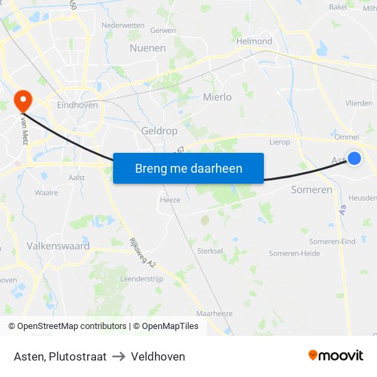 Asten, Plutostraat to Veldhoven map