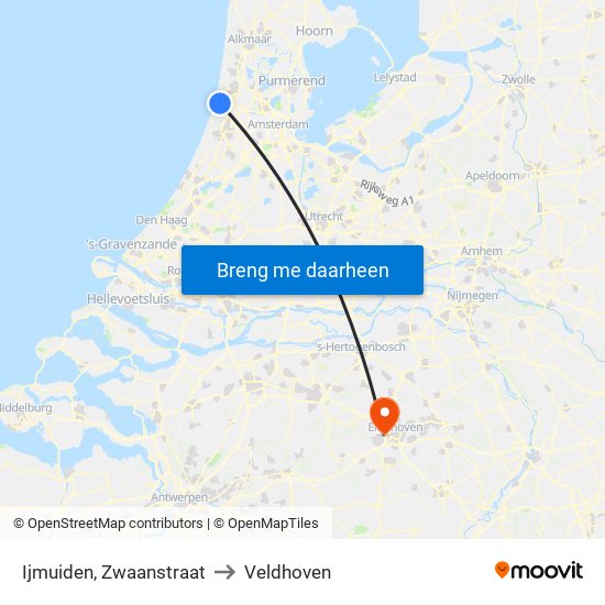 Ijmuiden, Zwaanstraat to Veldhoven map