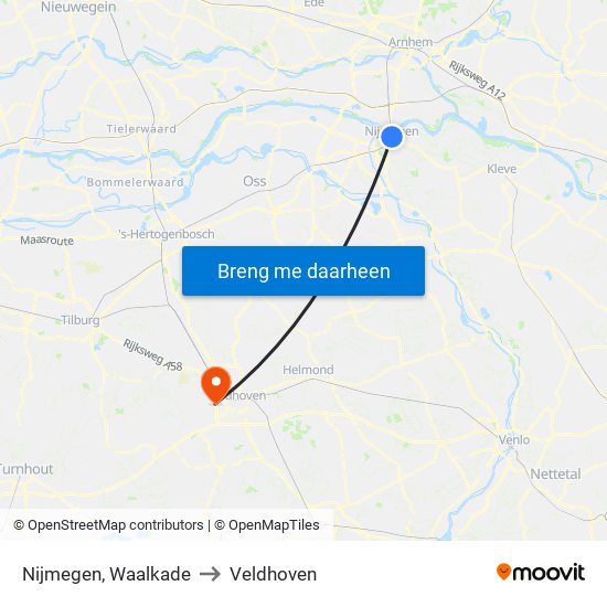 Nijmegen, Waalkade to Veldhoven map