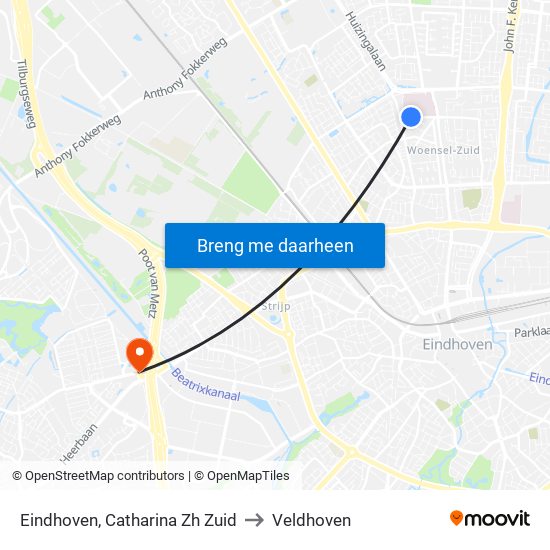 Eindhoven, Catharina Zh Zuid to Veldhoven map