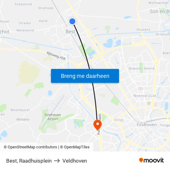 Best, Raadhuisplein to Veldhoven map