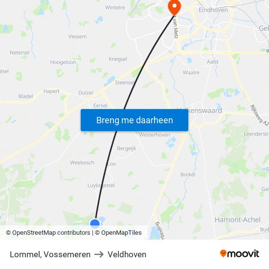 Lommel, Vossemeren to Veldhoven map