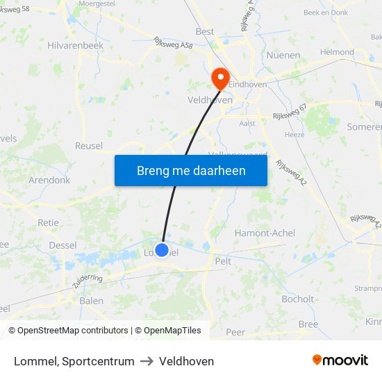 Lommel, Sportcentrum to Veldhoven map