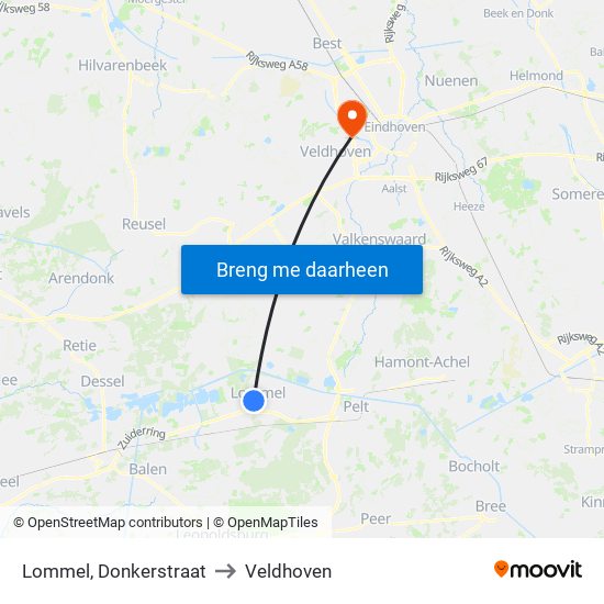 Lommel, Donkerstraat to Veldhoven map