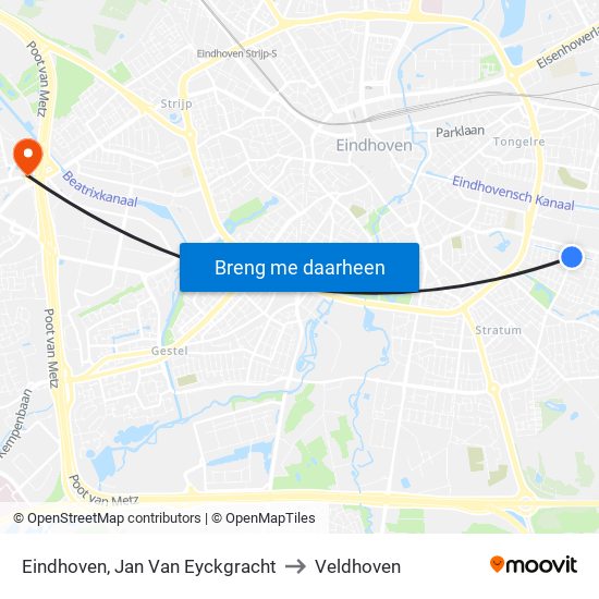 Eindhoven, Jan Van Eyckgracht to Veldhoven map