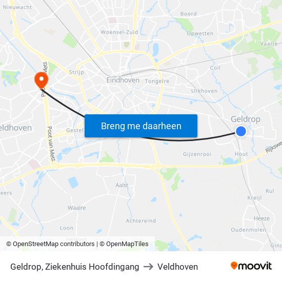 Geldrop, Ziekenhuis Hoofdingang to Veldhoven map