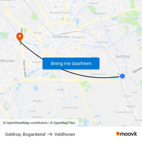 Geldrop, Bogardeind to Veldhoven map