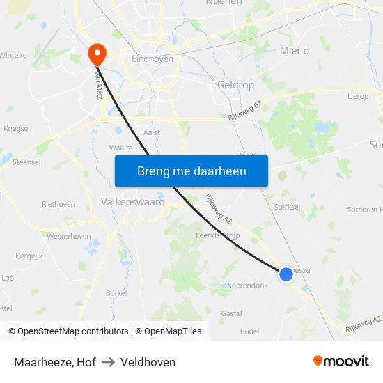 Maarheeze, Hof to Veldhoven map