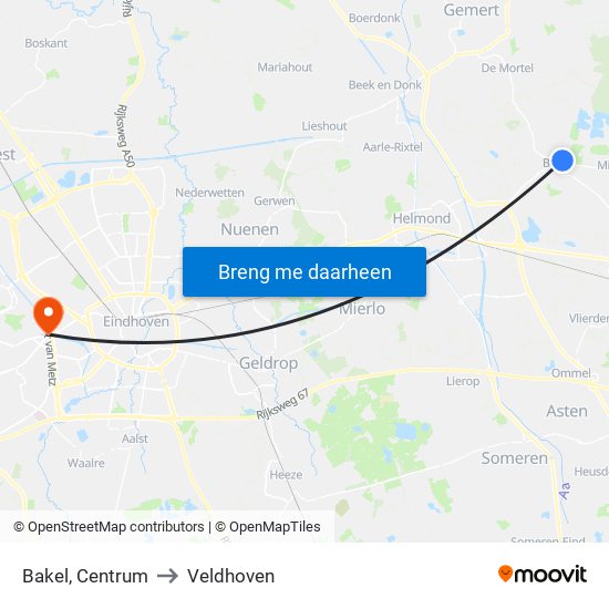 Bakel, Centrum to Veldhoven map
