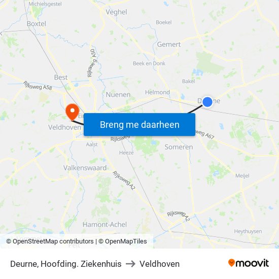 Deurne, Hoofding. Ziekenhuis to Veldhoven map