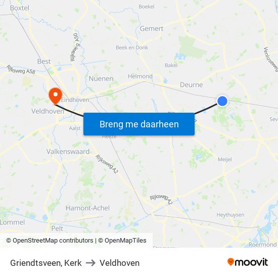 Griendtsveen, Kerk to Veldhoven map