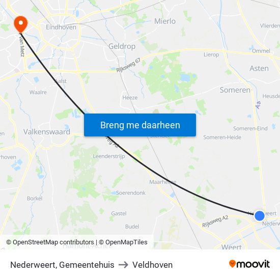 Nederweert, Gemeentehuis to Veldhoven map