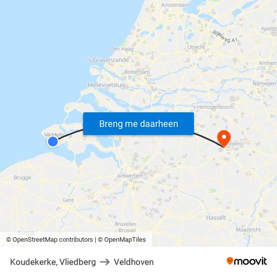 Koudekerke, Vliedberg to Veldhoven map