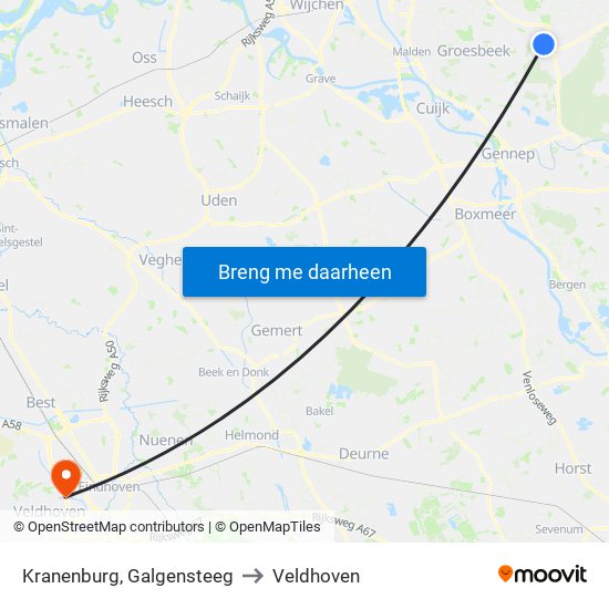 Kranenburg, Galgensteeg to Veldhoven map