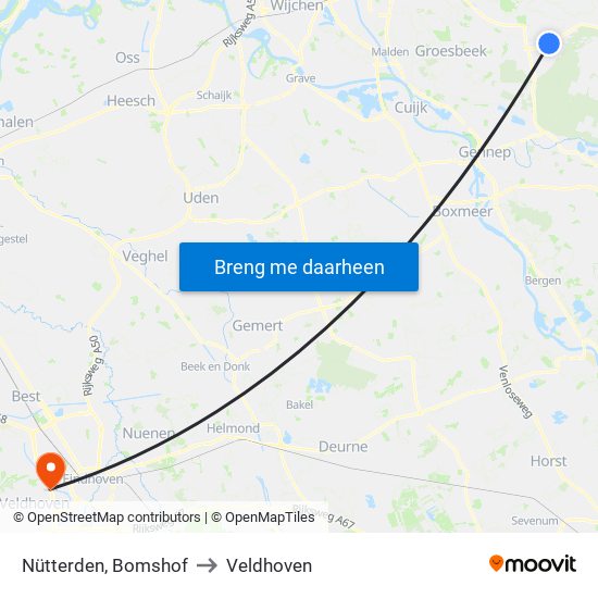 Nütterden, Bomshof to Veldhoven map