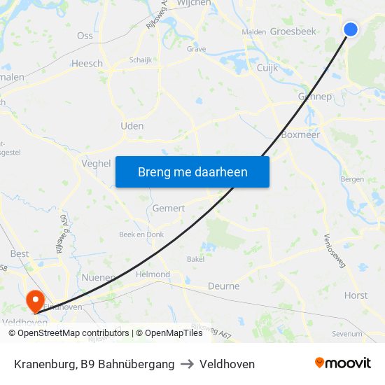 Kranenburg, B9 Bahnübergang to Veldhoven map