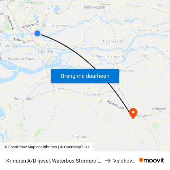 Krimpen A/D Ijssel, Waterbus Stormpolder to Veldhoven map