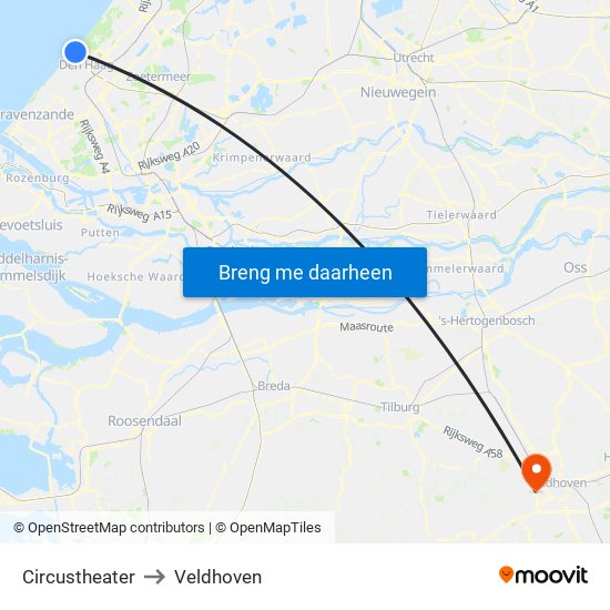 Circustheater to Veldhoven map