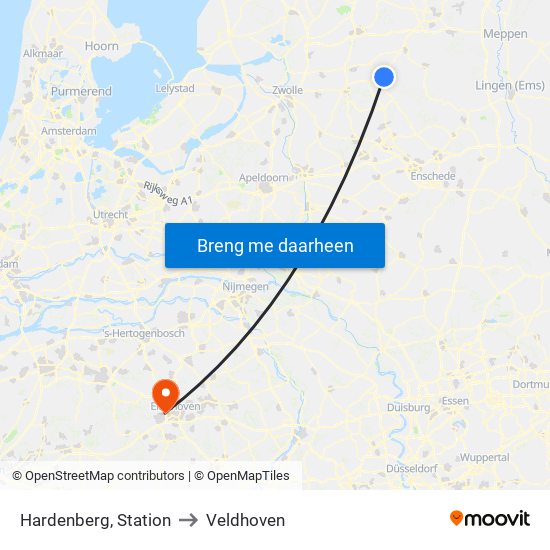 Hardenberg, Station to Veldhoven map