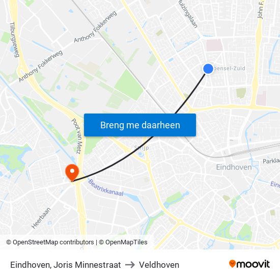 Eindhoven, Joris Minnestraat to Veldhoven map