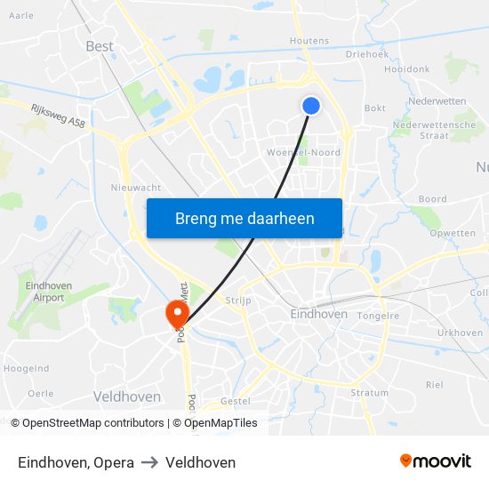 Eindhoven, Opera to Veldhoven map