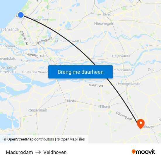 Madurodam to Veldhoven map
