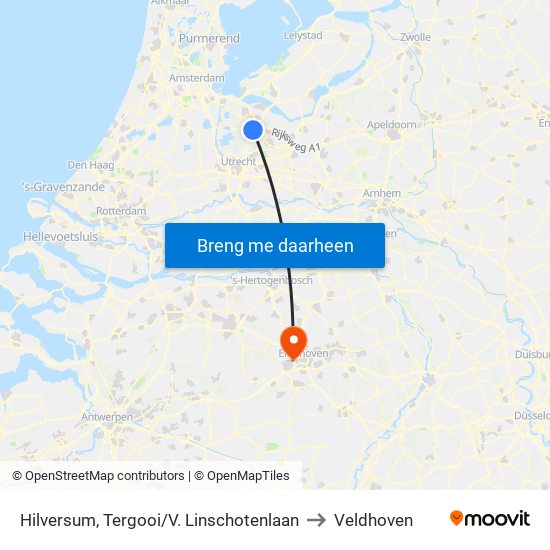 Hilversum, Tergooi/V. Linschotenlaan to Veldhoven map