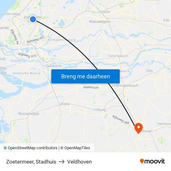 Zoetermeer, Stadhuis to Veldhoven map