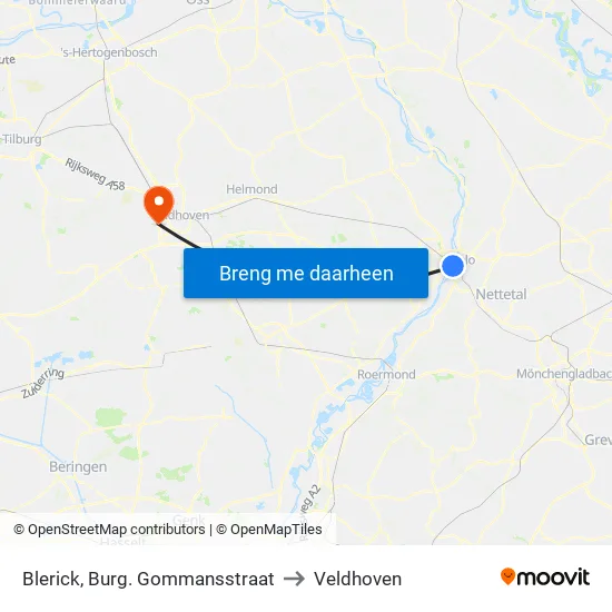 Blerick, Burg. Gommansstraat to Veldhoven map