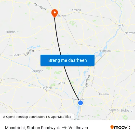 Maastricht, Station Randwyck to Veldhoven map