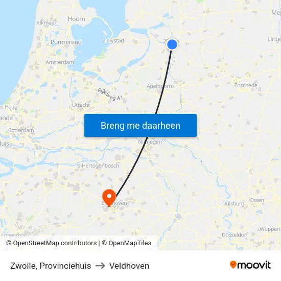 Zwolle, Provinciehuis to Veldhoven map